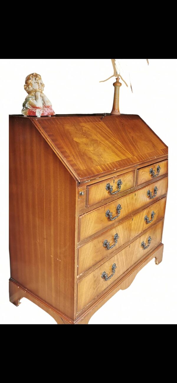 Bureau secrétaire ancien en bois – abattant, cuir, clé