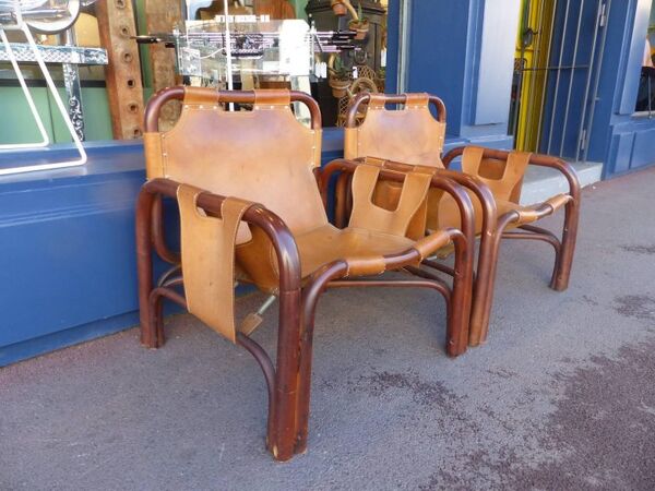 paire De fauteuils En cuir Italien Vers 1960