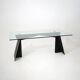 Table en verre et métal noir, années 1970