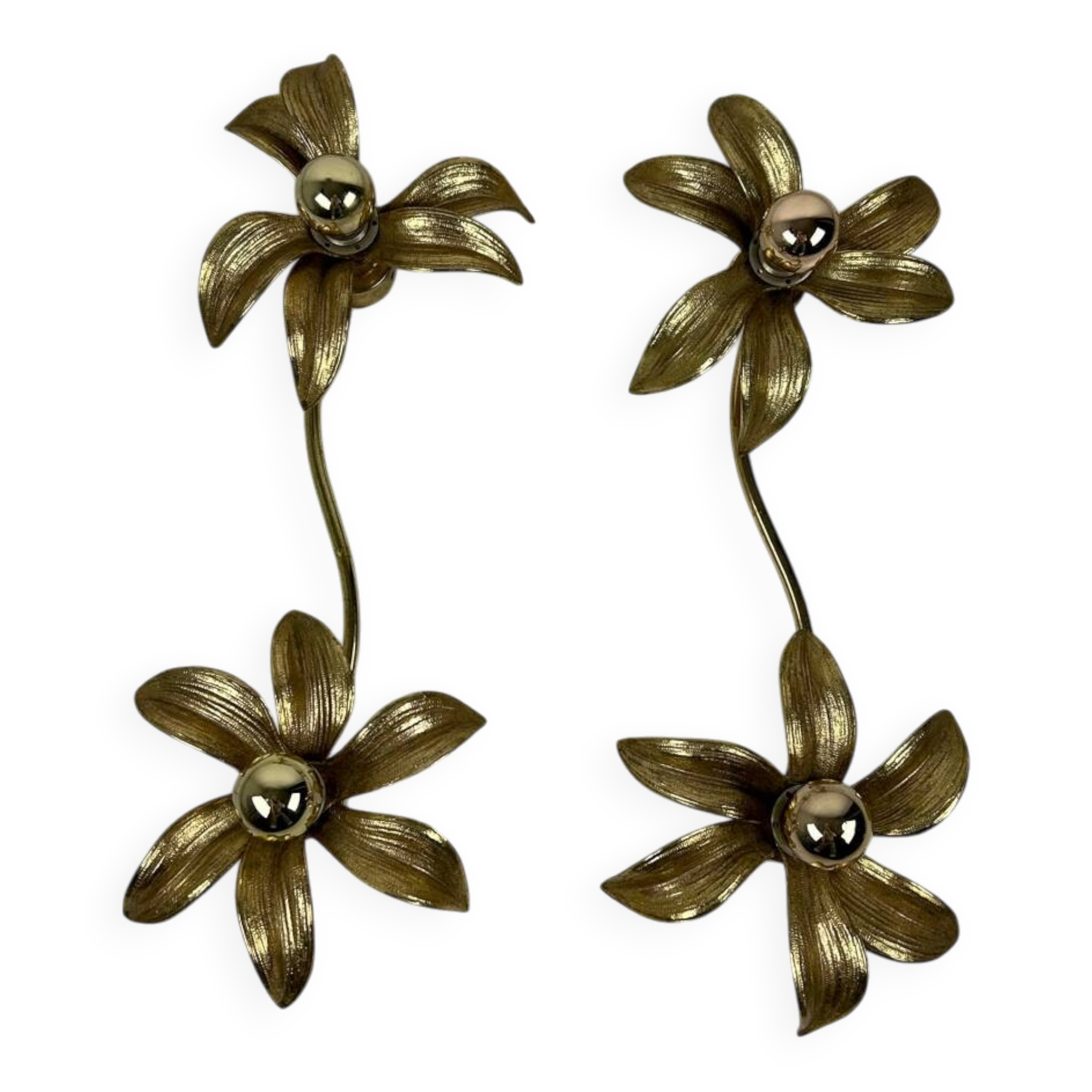 Vintage set of two messing flower wall lamps
