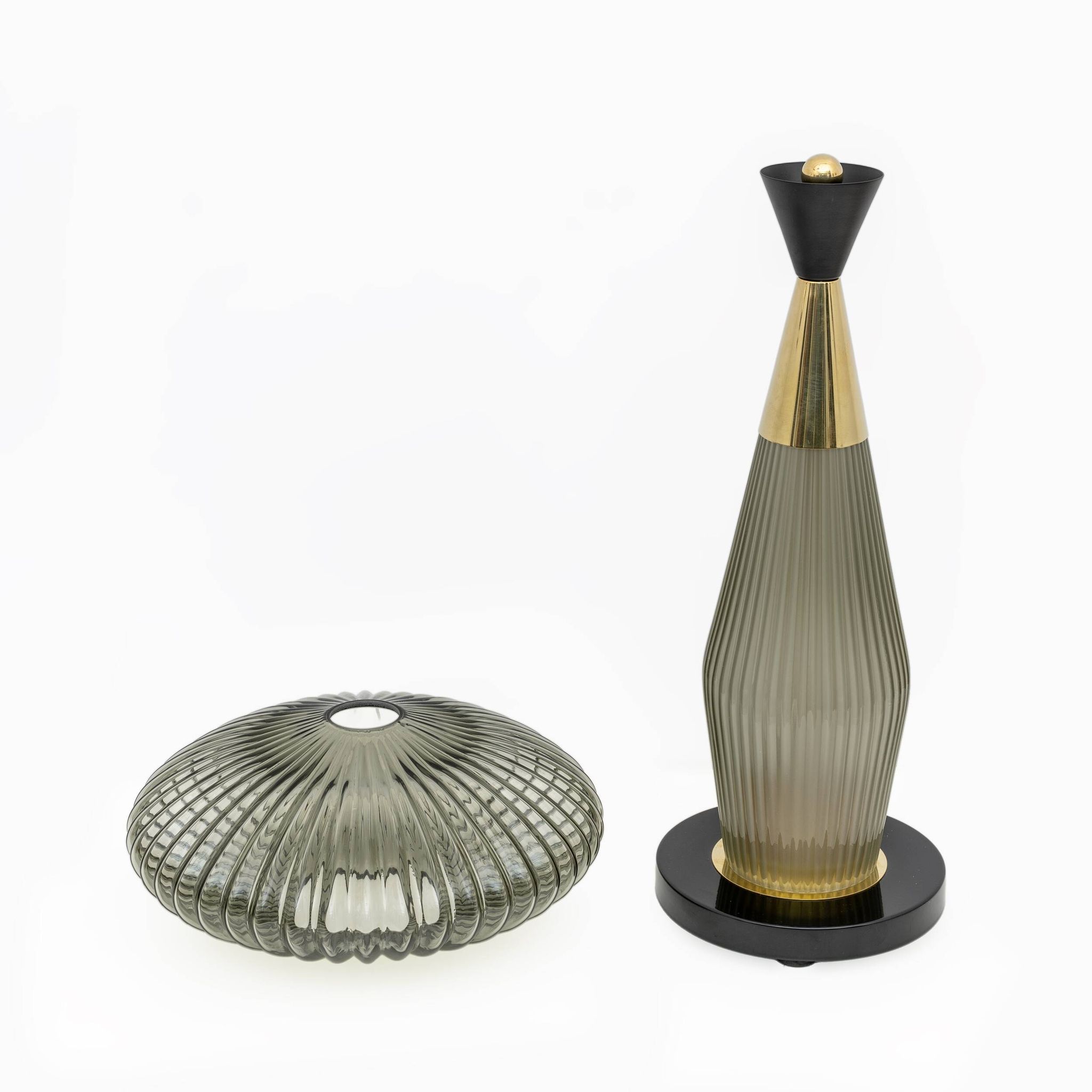 Pair of Mushroom-shaped Table Lamps Murano Glass and Brass