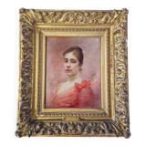 Louis Marie De Schryver (1862-1942) - Oil on canvas - "Portrait of a woman in a pink dress" - Signed