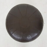 Mid-century brown leather round pouf
