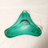 Plat trilobe en verre vert-de-mer midcentury