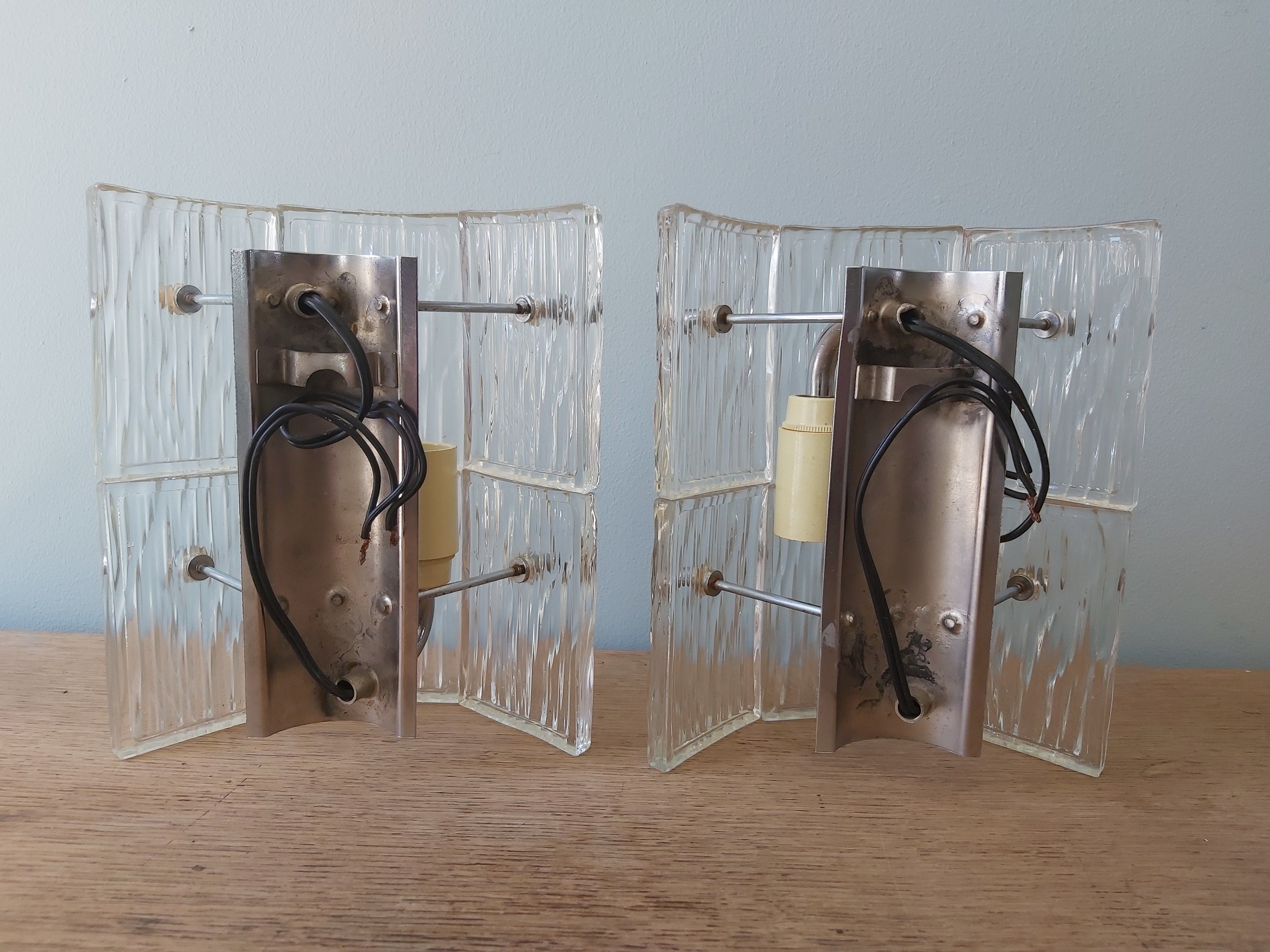 Pair of vintage frosted glass wall lamps, 1960s
