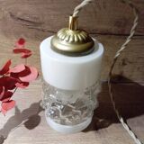 Lampe baladeuse style art deco tube verre texturé, cordon lin