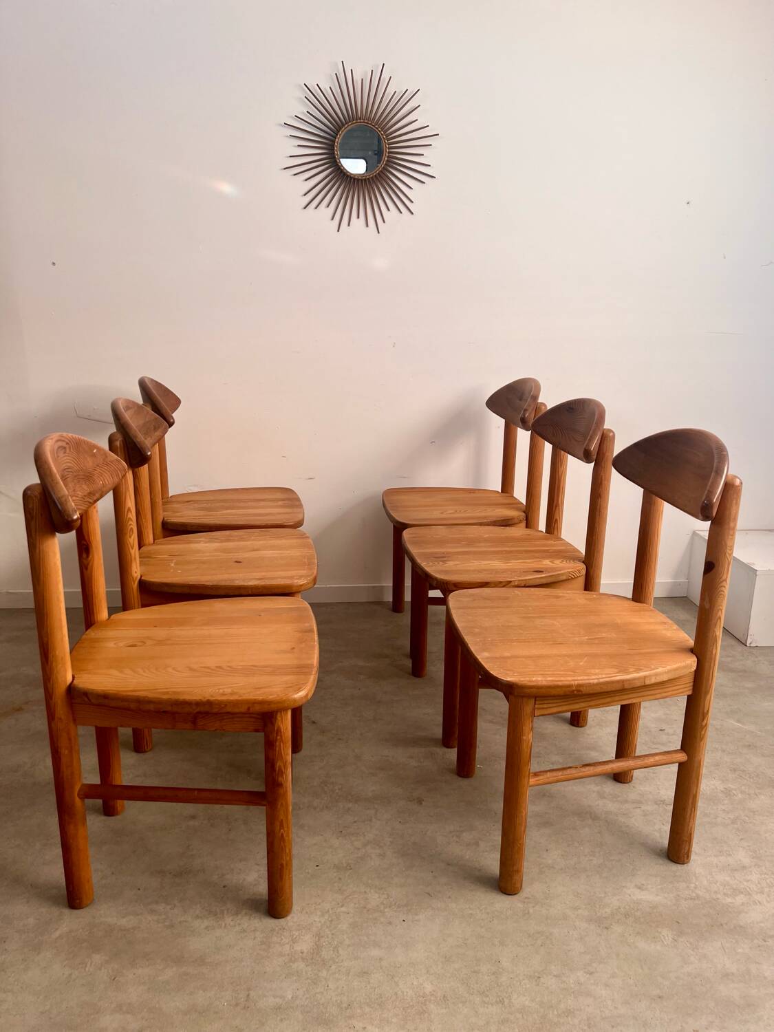 Lot de 6 chaises en pin massif design scandinave Reiner Daumiller vintage années 70