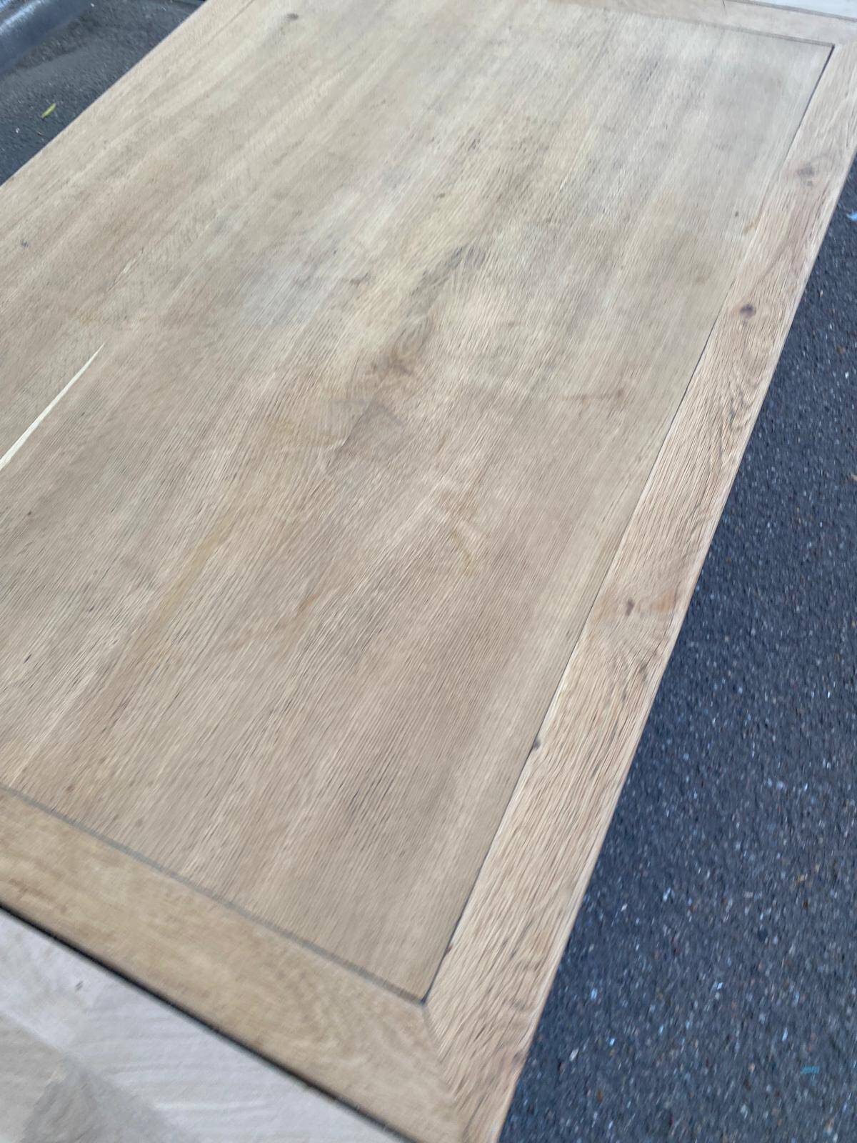 Extensible farmhouse dining table stripped in raw solid oak 1950