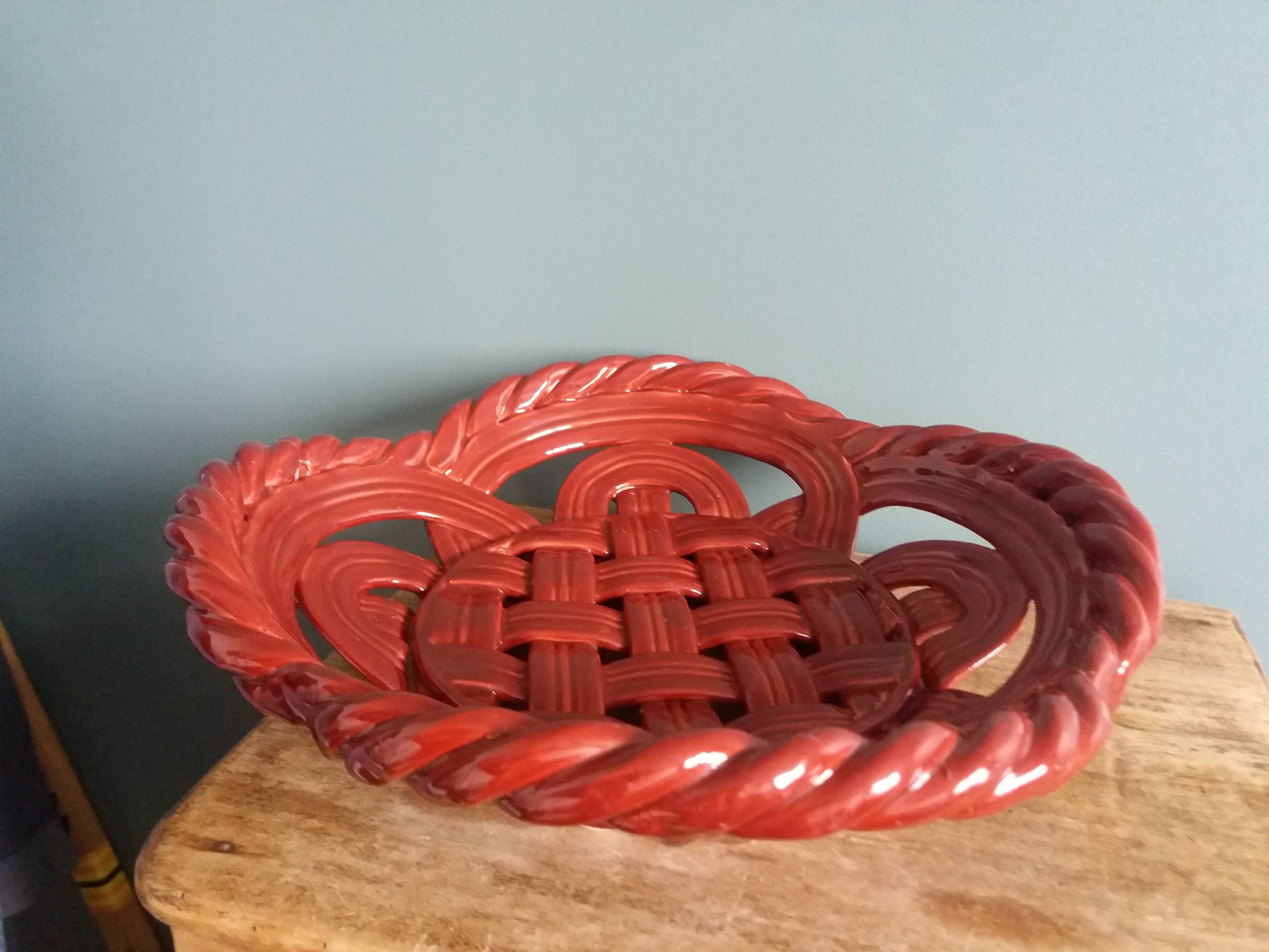 Fruit bowl, woven ceramic basket, Vallauris