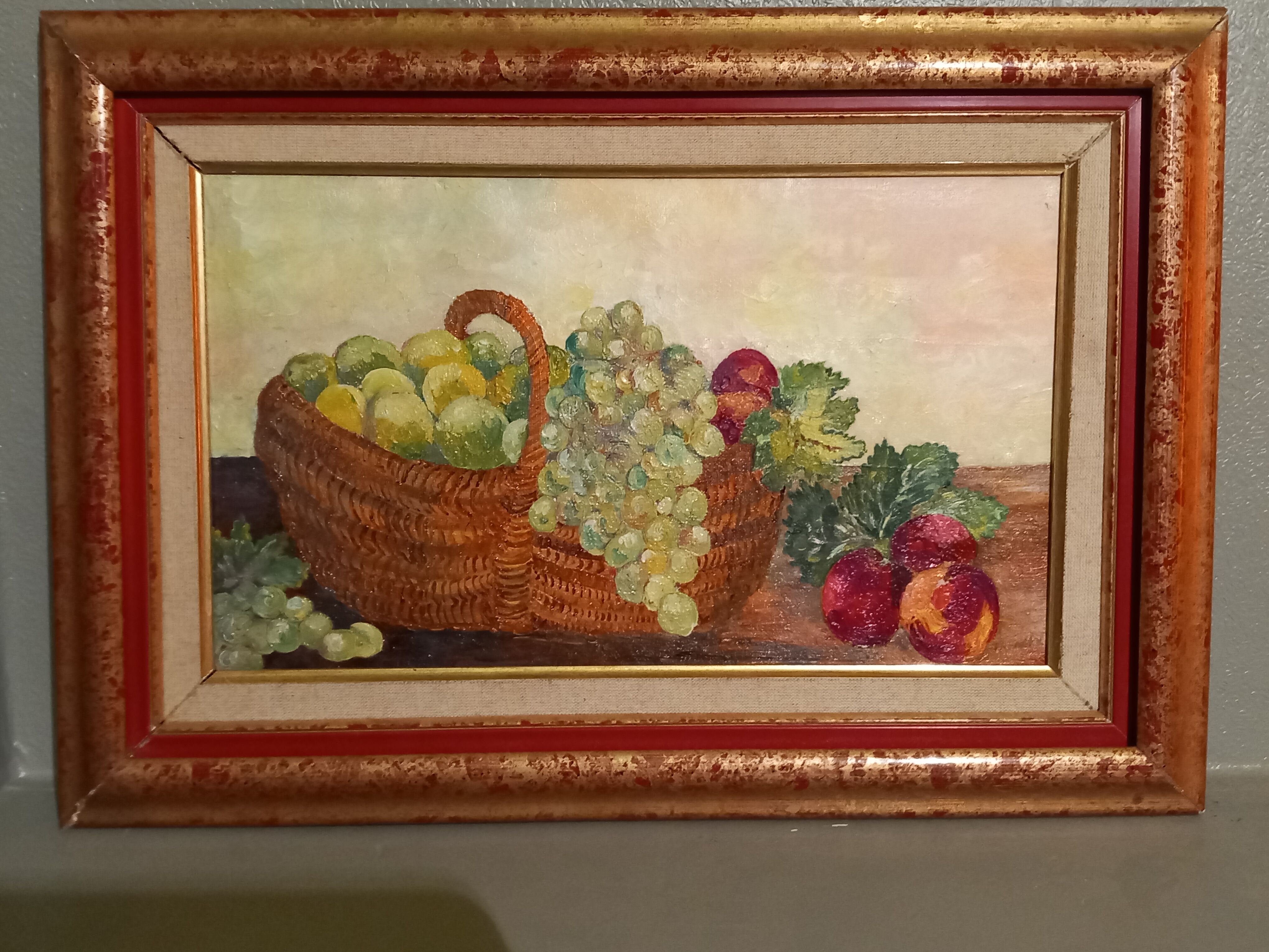 Oil on canvas-still life fruit basket