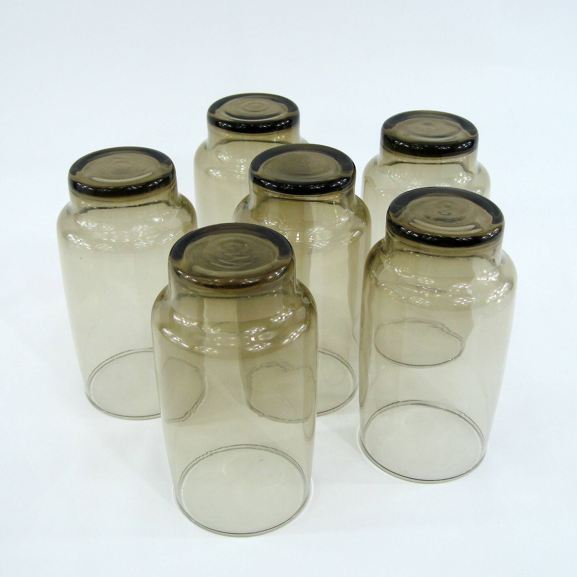 6 smoked brown glasses - Tivoli Luminarc Arcoroc France - vintage 70s