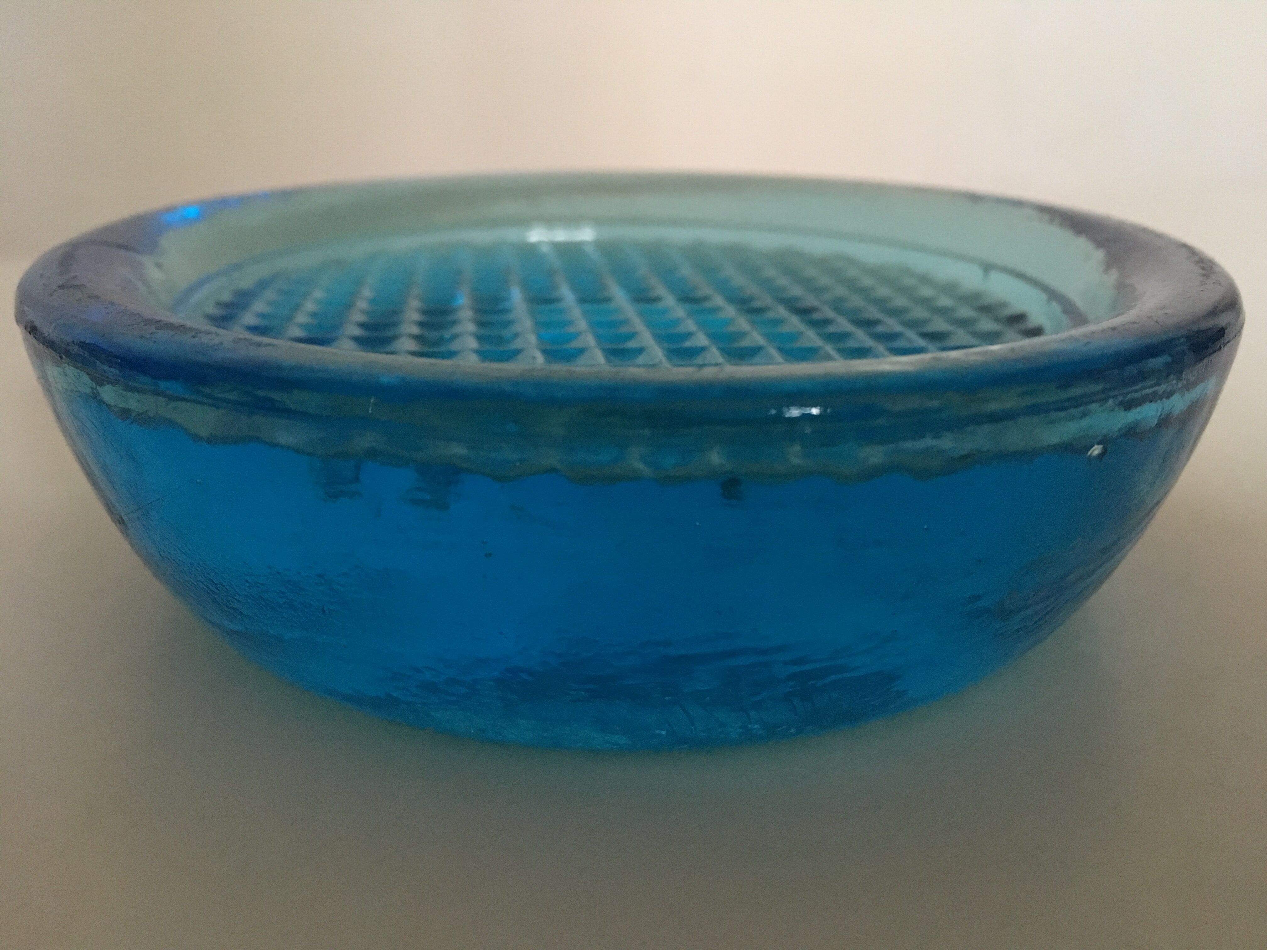 Cast glass moulded turqoise art deco mid century