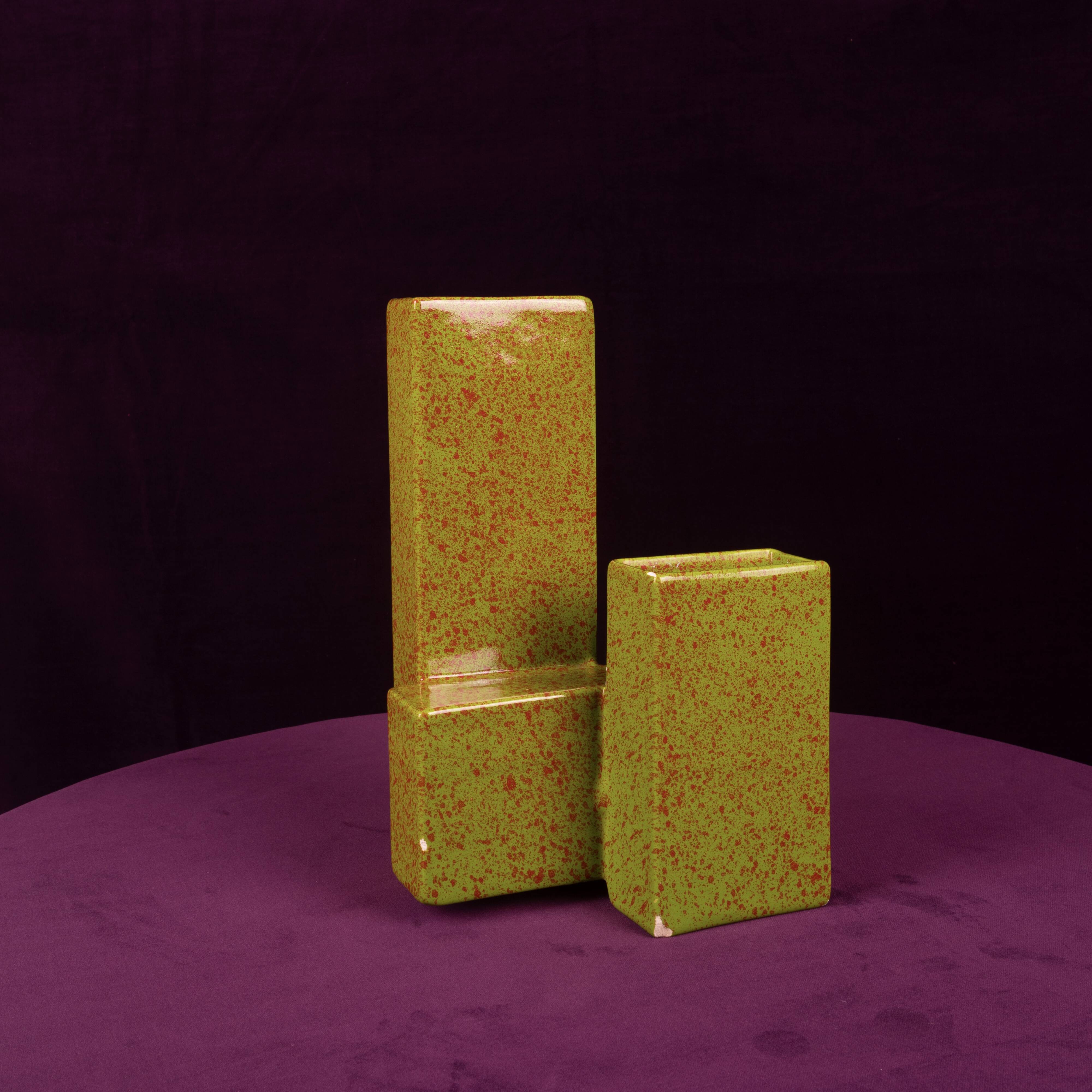 Geometric Twin-Column Ceramic Vase Space Age, Italy 1970