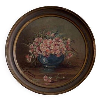 Round miniature by G. Grenon, bouquet of flowers, early 20th century
