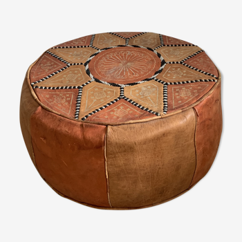 Pouf marocain cuir vintage