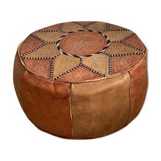 Pouf marocain cuir vintage