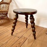 Vintage wooden tripod stool with turned legs