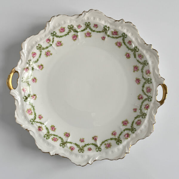 Plat à Gâteau et Assiettes à dessert Limoges   Rubans, Nœuds et Roses