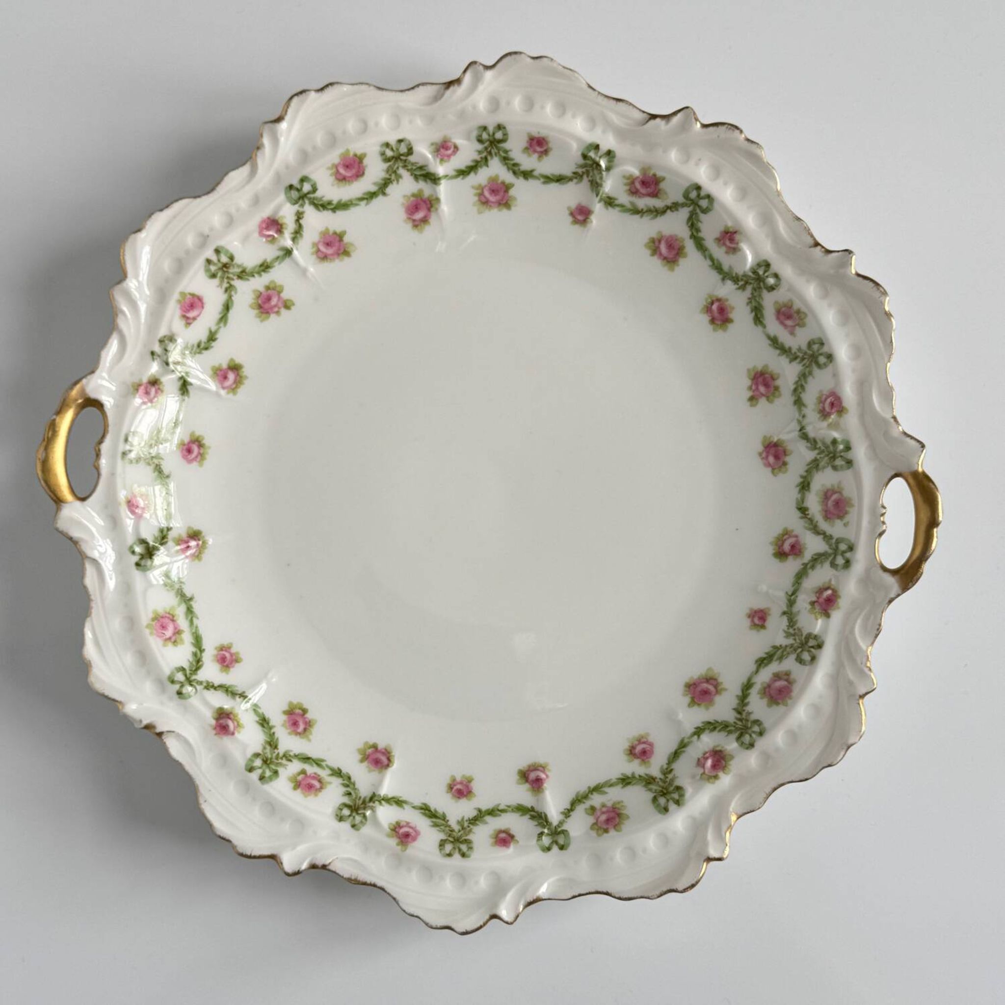 Plat à Gâteau et Assiettes à dessert Limoges | Rubans, Nœuds et Roses