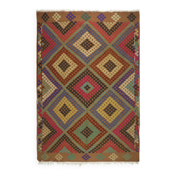 Large vintage multicoloured geometric Oushak kilim 297 x 203 cm