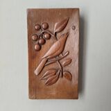 Carved wooden painting, wall sculpture, bird & plant decoration, 1924