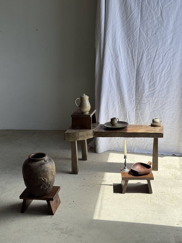 Petit stool, tabouret d'appoint en teck ancien, repose-pied indonésien H15