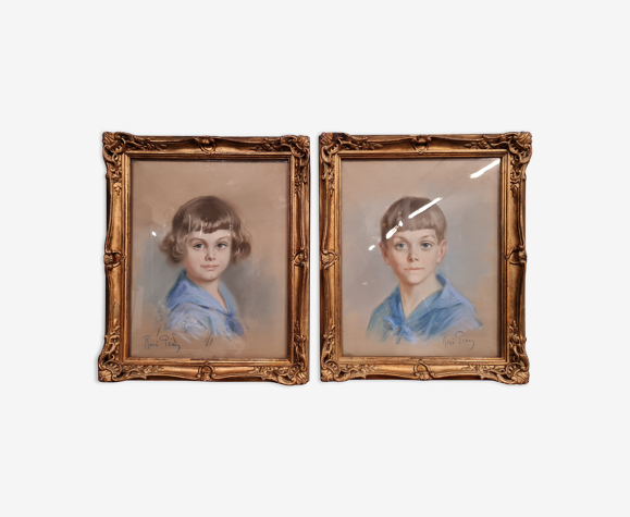 René Péan (1875-1955) : 2 portraits présumés d'un frère et d'une sœur vers 1900