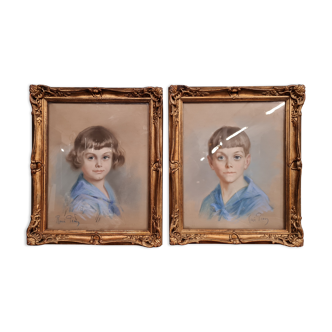René Péan (1875-1955): 2 alleged portraits of a brother and sister around 1900