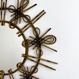 Rattan sunburst mirror with chinoiserie motif, Spain, 1950s