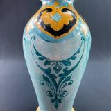 Blois earthenware vase signed Ulysse Bruneau Balon decorated with swan and crown