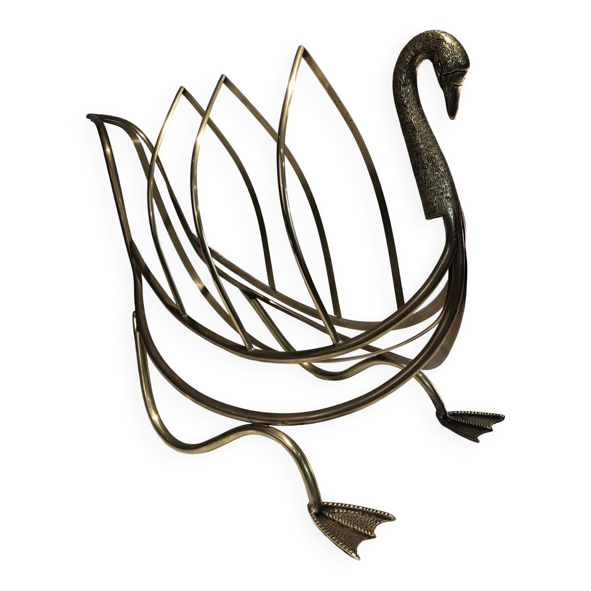 Brass swan magazine rack