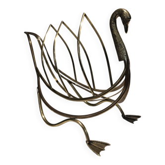 Brass swan magazine rack