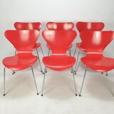 Set of 6 chairs "model 7" Arne Jacobsen for Fritz Hansen, Denmark, 1991