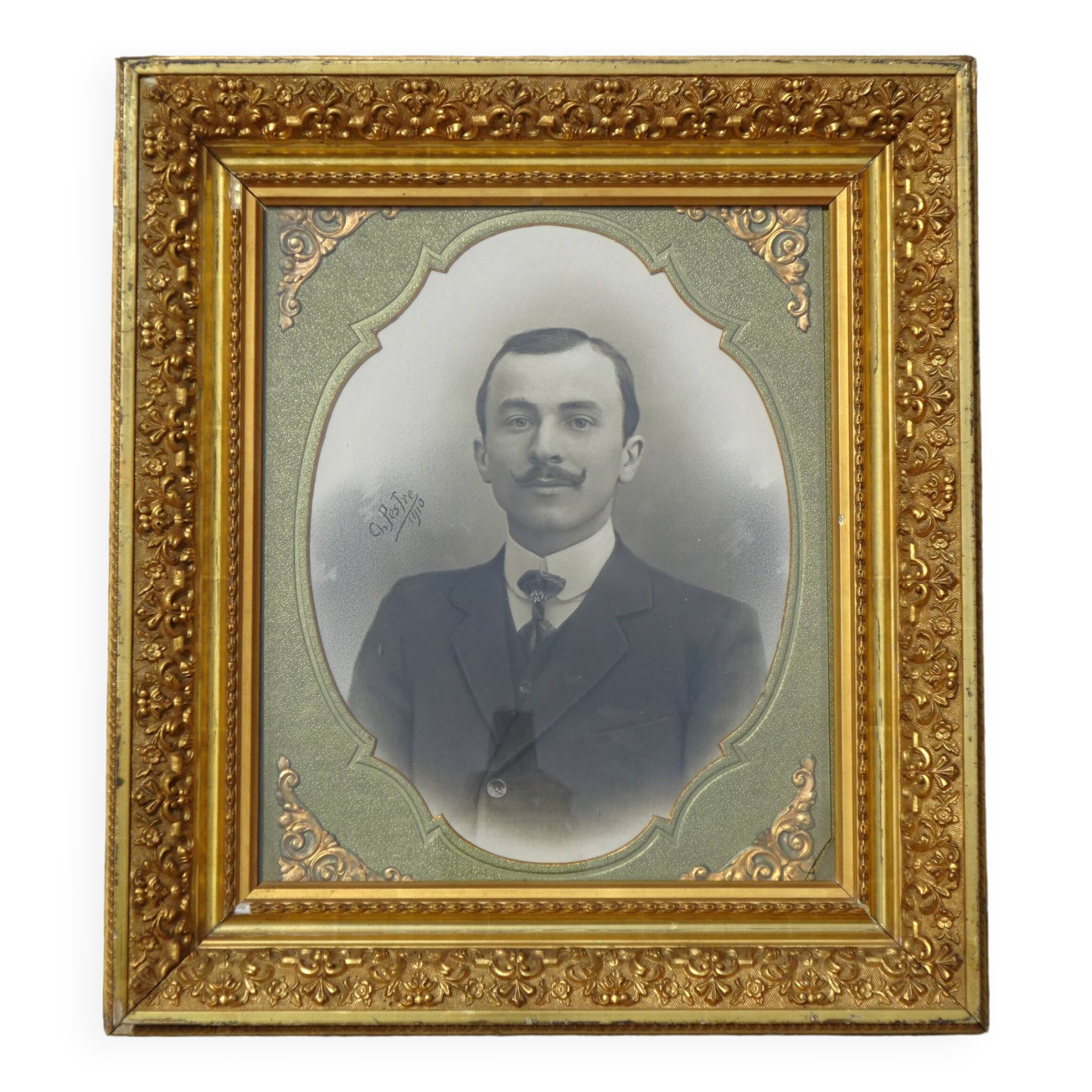Cadre doré Louis XIV avec photo de 1910 par Charles Pestre