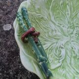 Set of 3 vintage asparagus and cabbage leaves slip dishes made in Italy