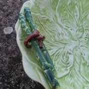 Set of 3 vintage asparagus and cabbage leaves slip dishes made in Italy