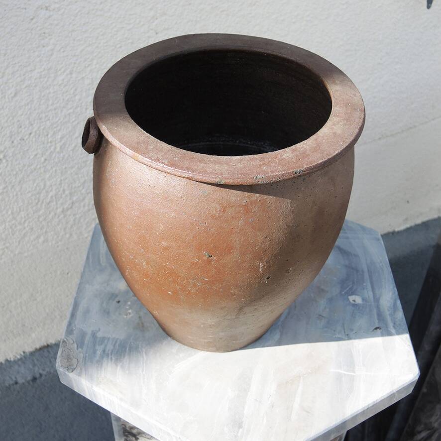 Old Dark Brown Stoneware Grease Pot H 23.5 cm