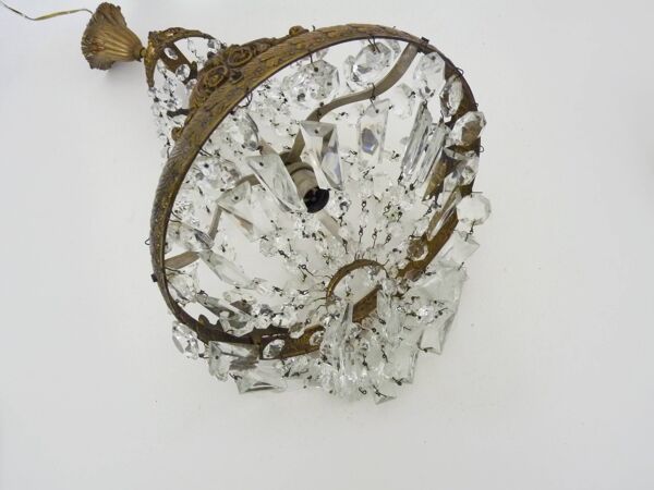 Ancien lustre montgolfière italien, pampilles en verre. Années 50 60