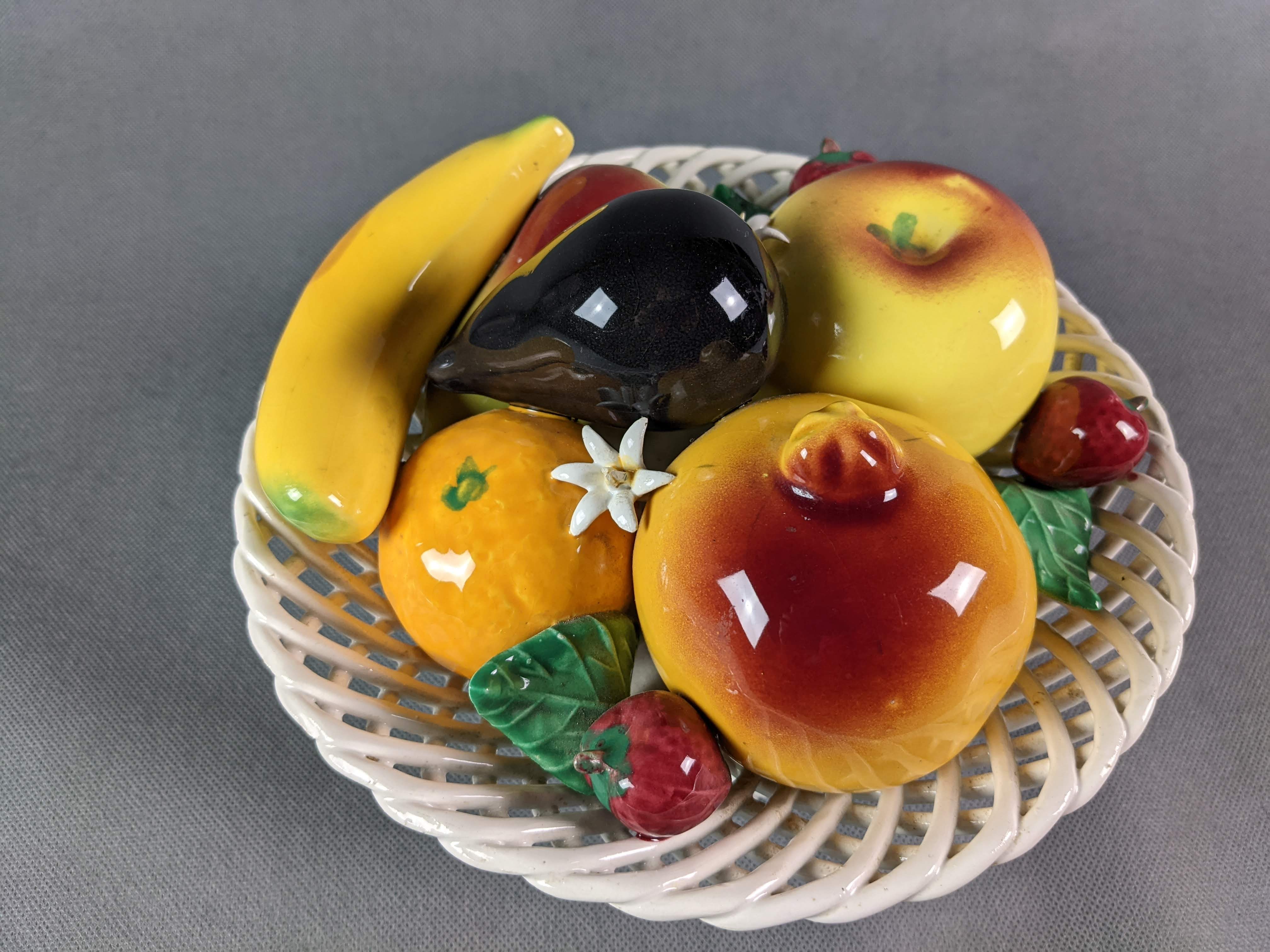 Fruit basket vintage braided ceramic slurry