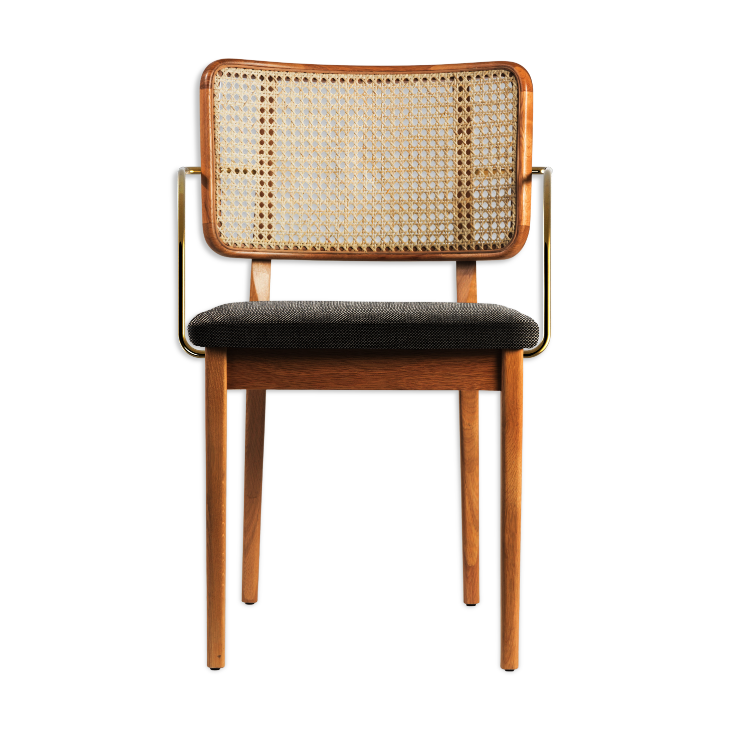 Light wood caning chair armrests red Edition caviar fabric