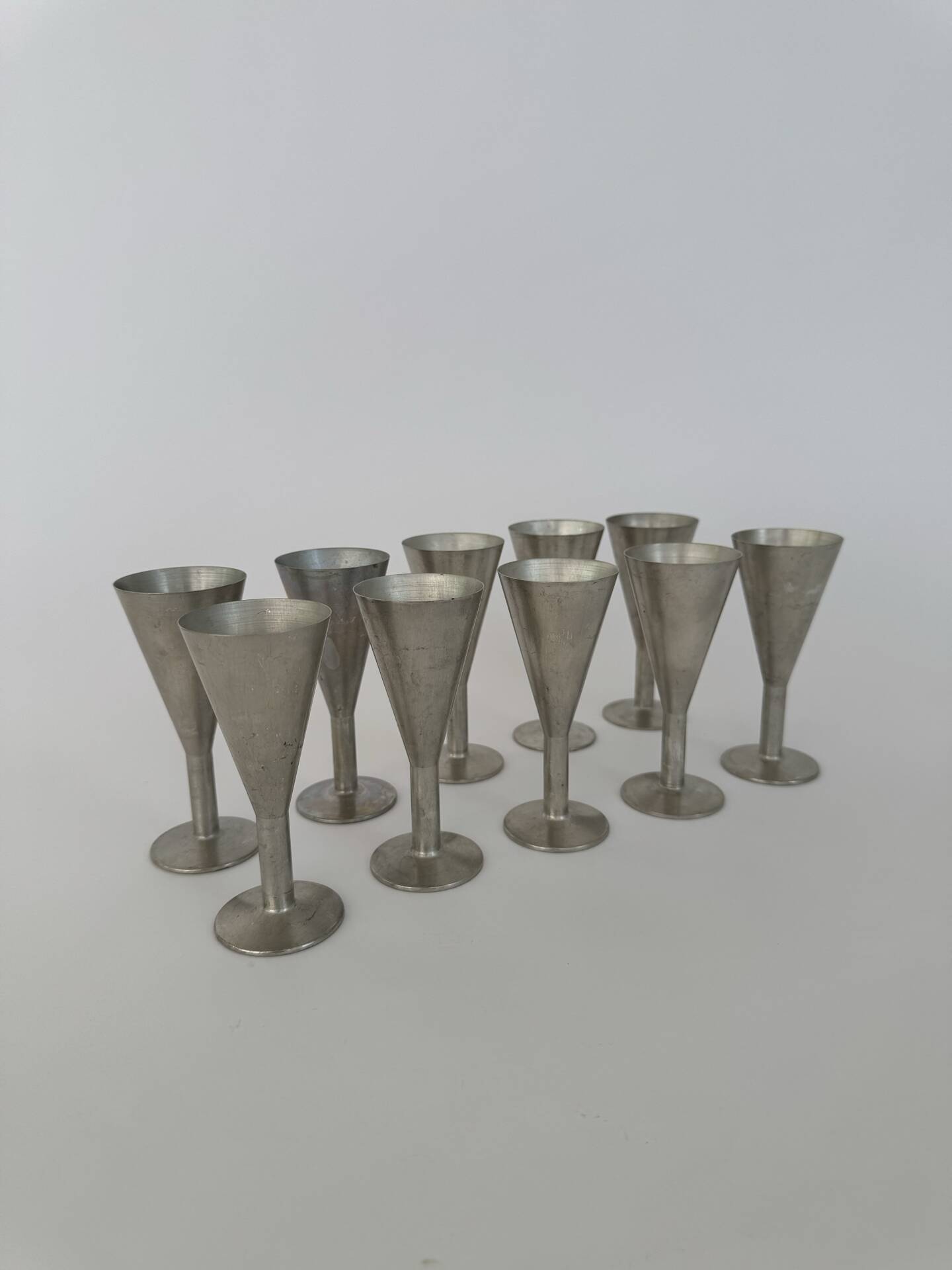 Set of 10 Vintage Minimalist Metal Shot Goblets