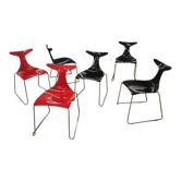 6 chaises Delfy par Gino Carollo pour Ciacci Kreaty / Italie années 1990 / 2 x rouges - 4 x noires