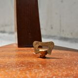 Musical coffee table of triangular shape, fruit wood, tray and feet with marquetry décor