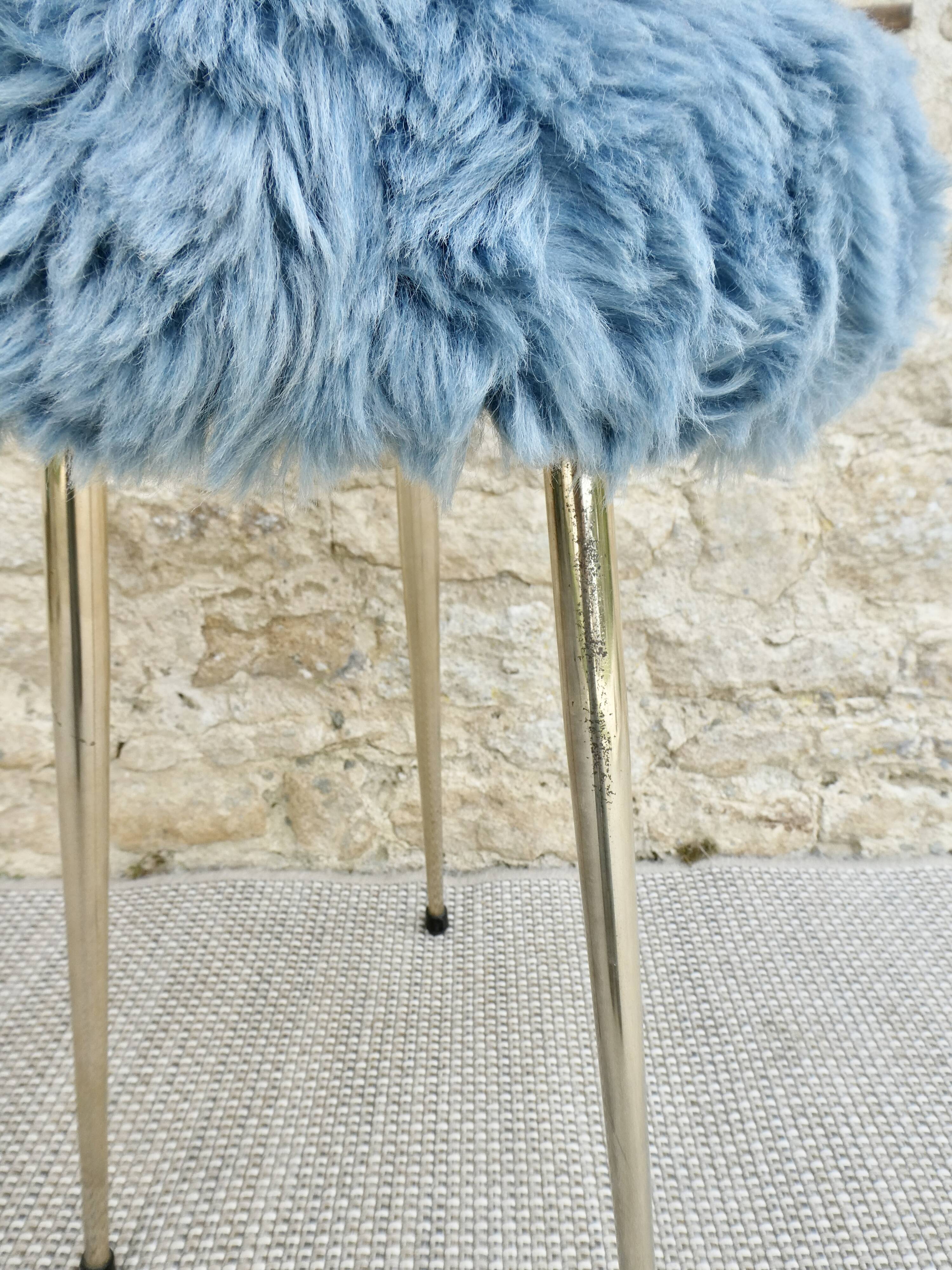 Blue moumoute tripod stool 60s