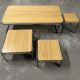Set of 4 nesting coffee tables from the 70s, metal and solid oak.
