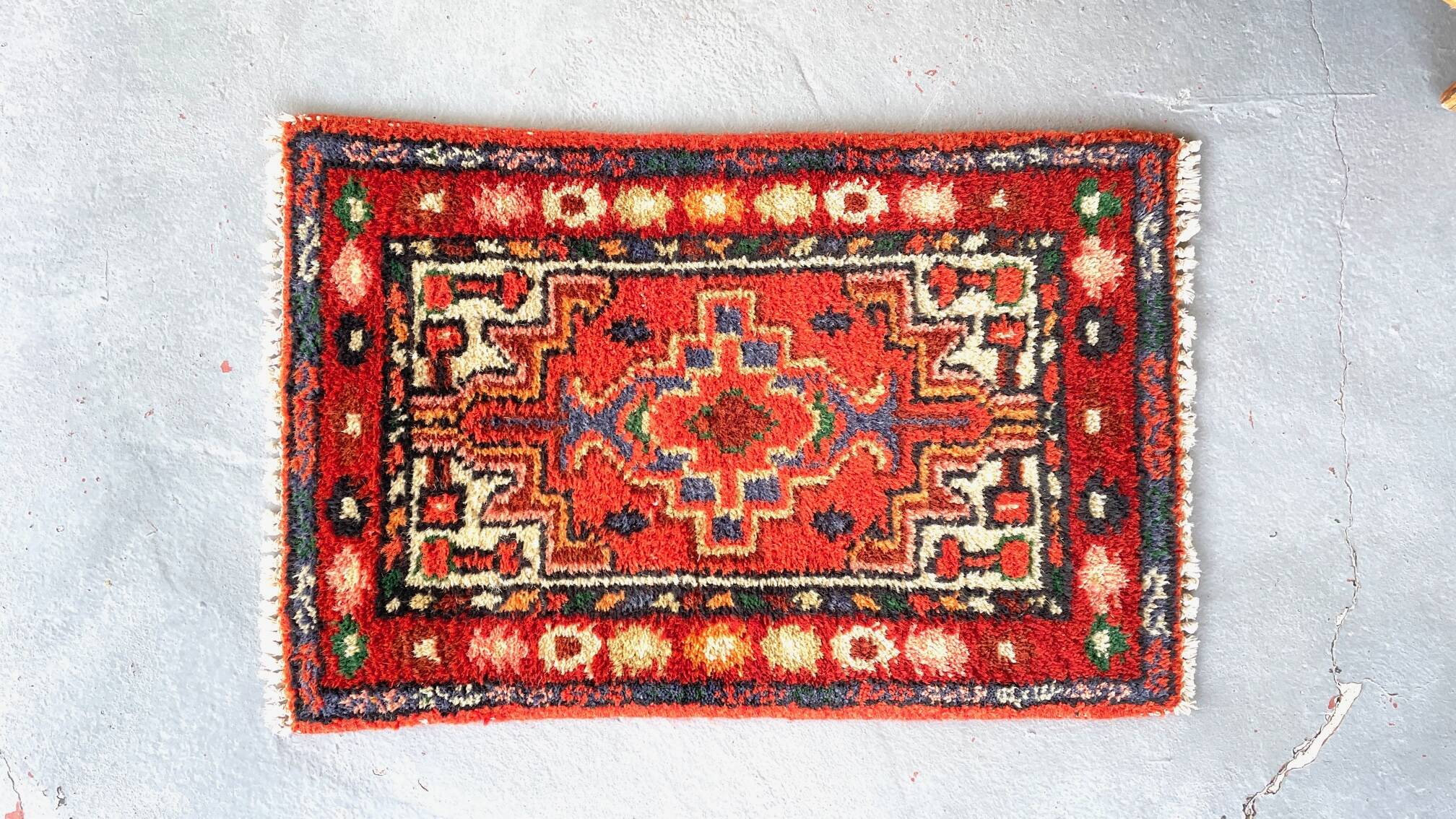 tapis velouré oriental vintage - 40cm x 62cm