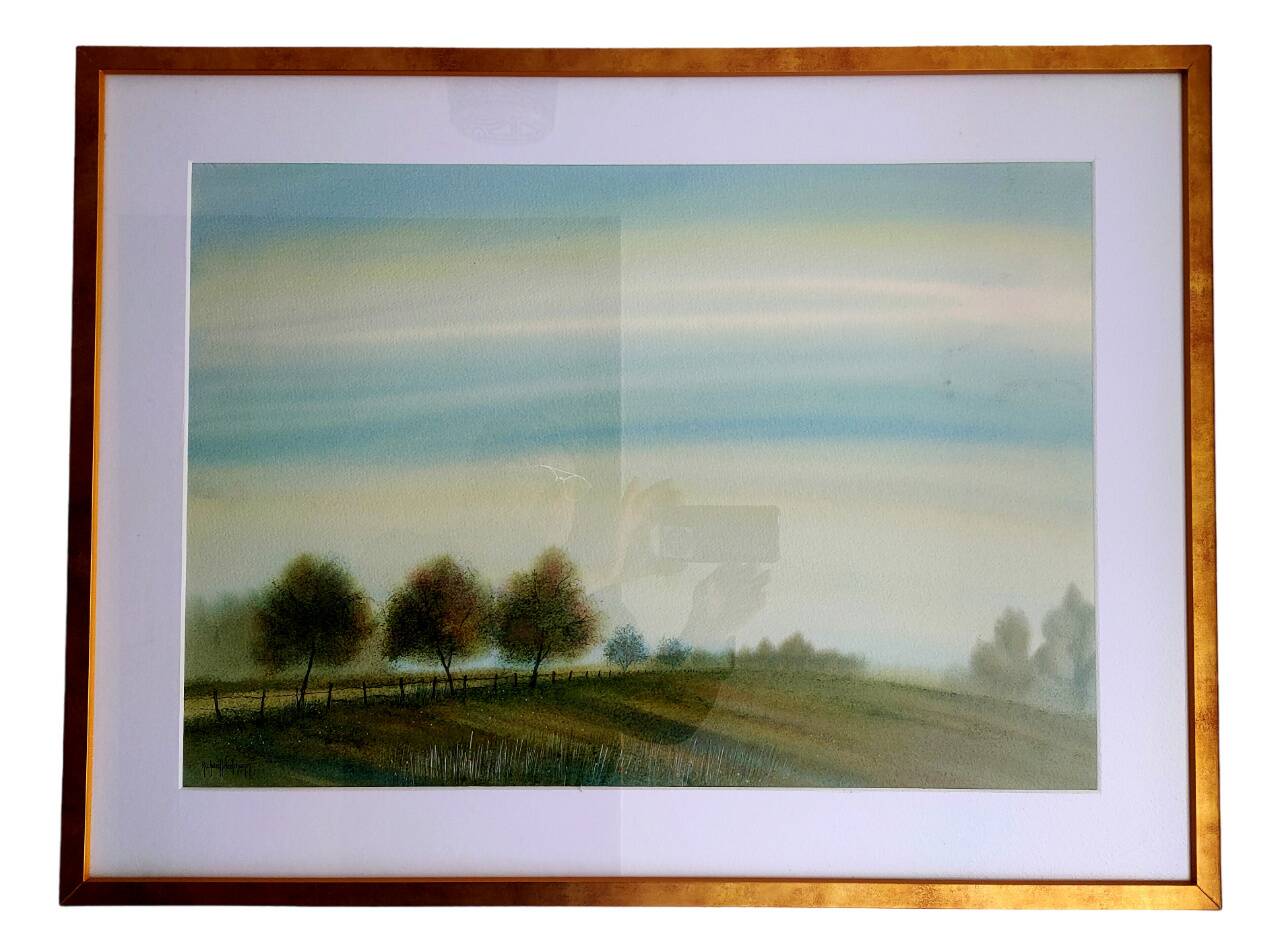 Tableau signé Richard LITZELMANN (1951-2020) – Aquarelle - Paysage champêtre