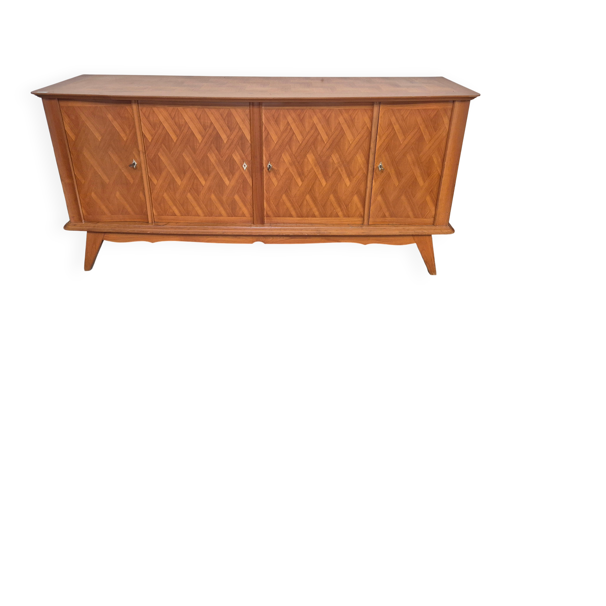 Enfilade 4 portes 1950-1960 pieds compas merisier