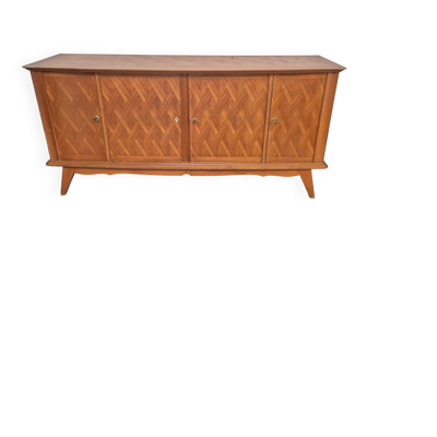 Enfilade 4 portes 1950-1960 pieds compas merisier
