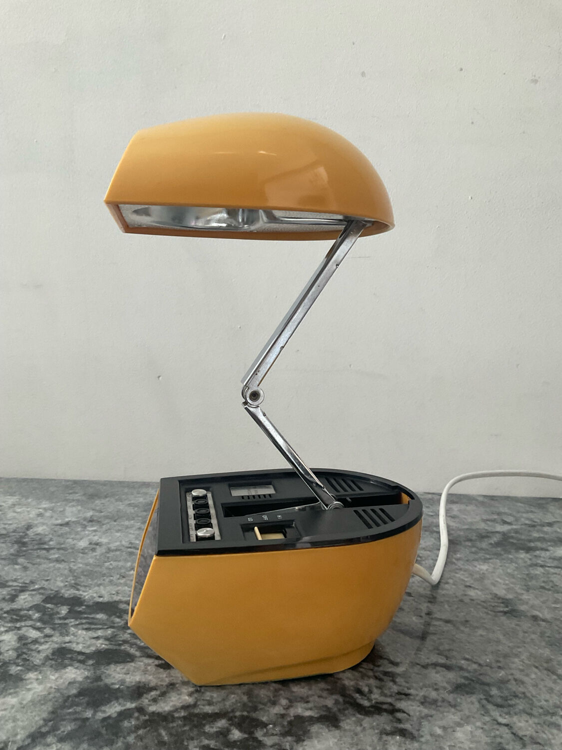 Timco articulated desk lamp with alarm clock from the 1970s.